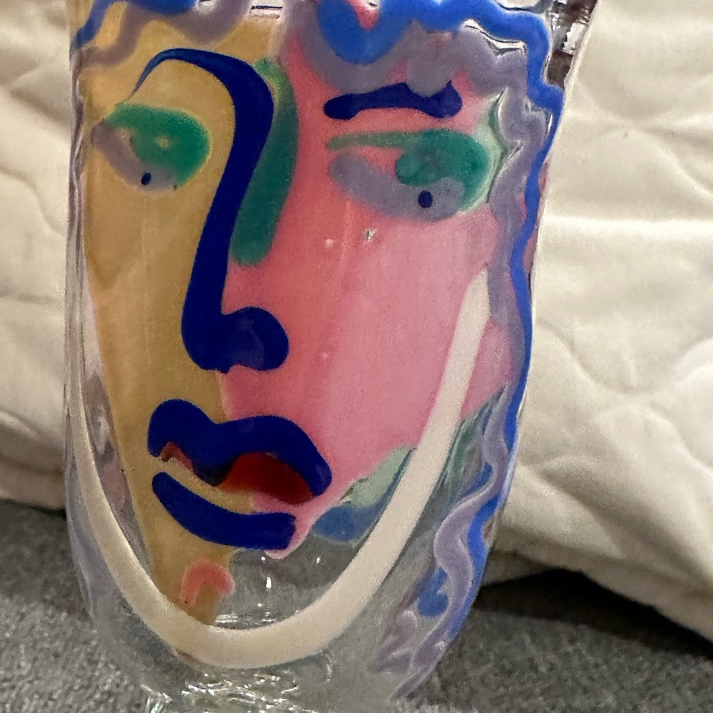 Bernstein Art Glass Goblets, Stemware, Vintage Art Glass Face Signed - Picture 2 of 11